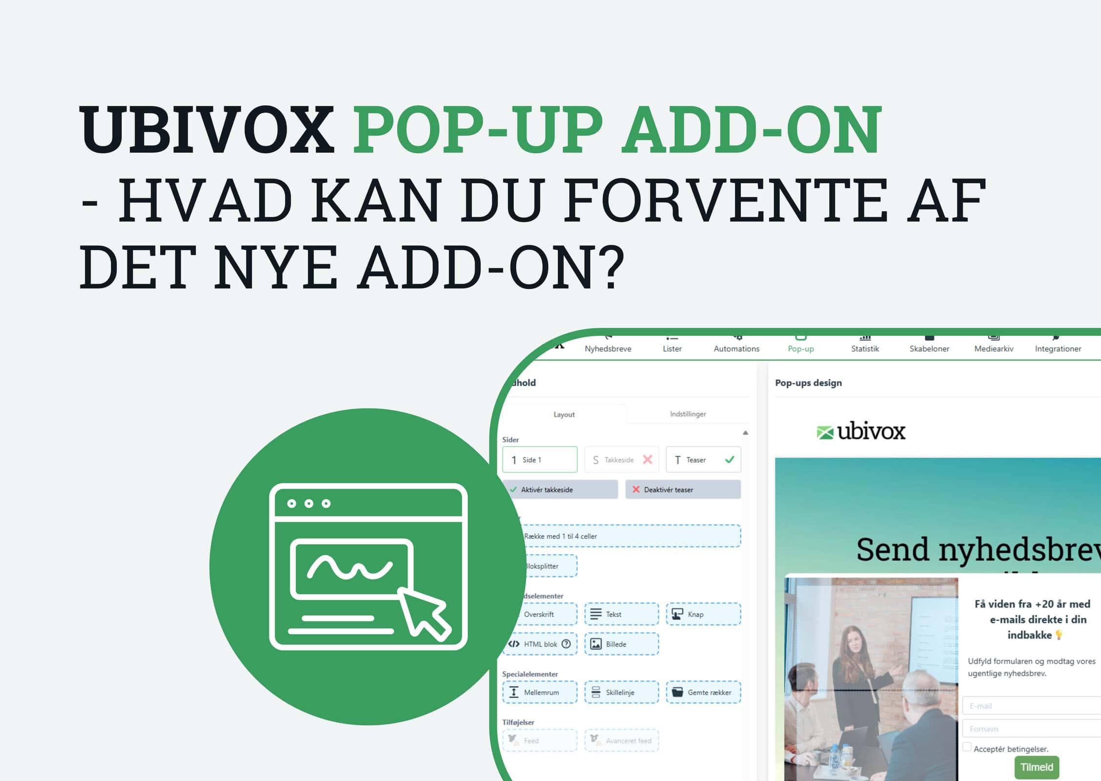 Pop-up med tilmeldingsformular vist på et website