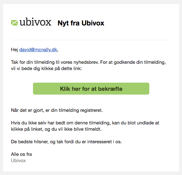 Eksempel på en optin-e-mail