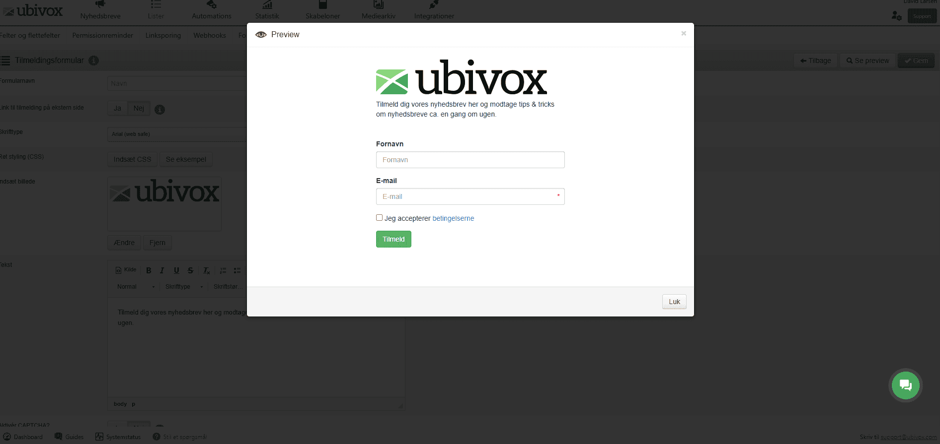 Formularer i Ubivox 2.0