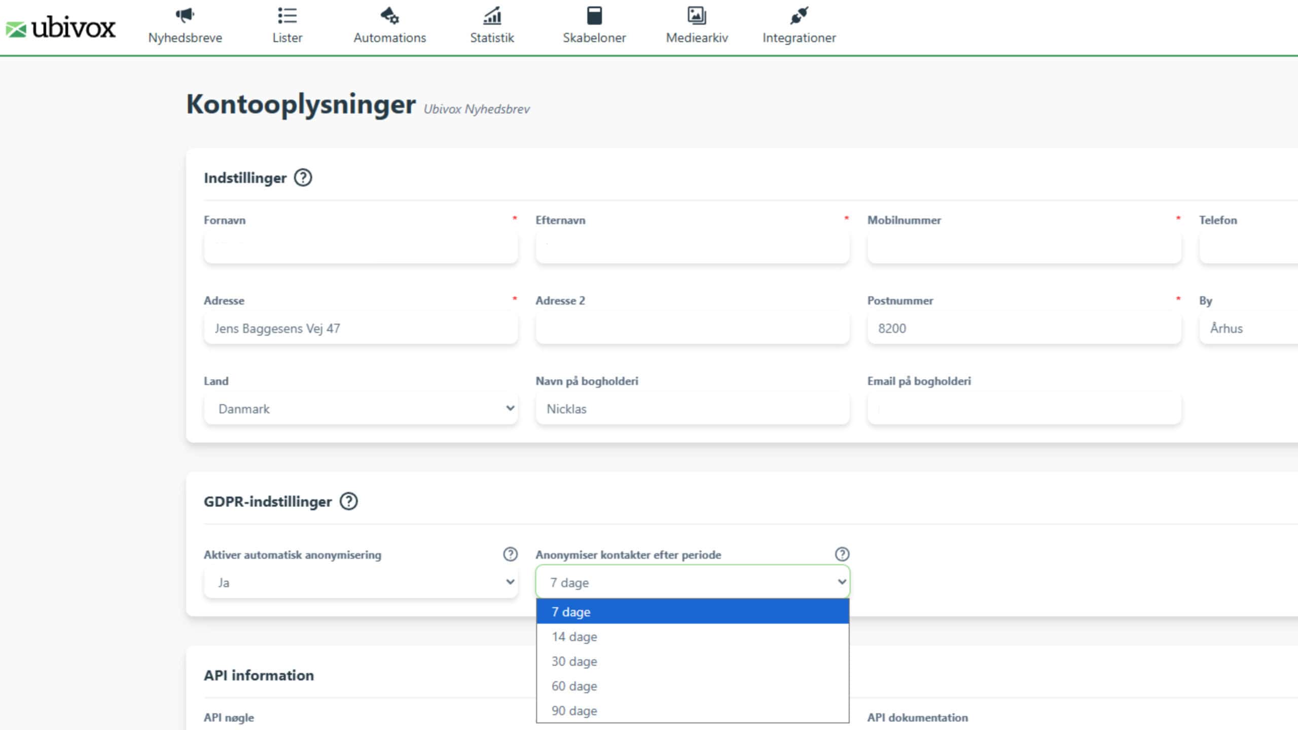 Ubi 2 GDPR indstillinger GDPR indstillinger i Ubivox